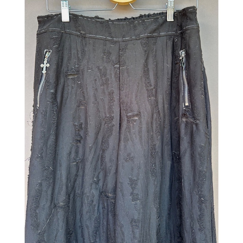 Black Wide Leg Pants Medium Goth Rave Skater Distressed Y2K Pull On Streetwear
